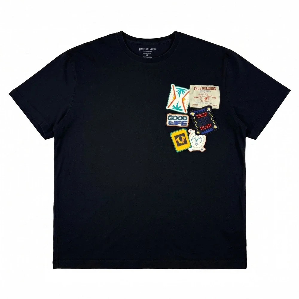True Religion SS Resort Patch Tee Black Crewneck Graphic T-Shirt 2XL